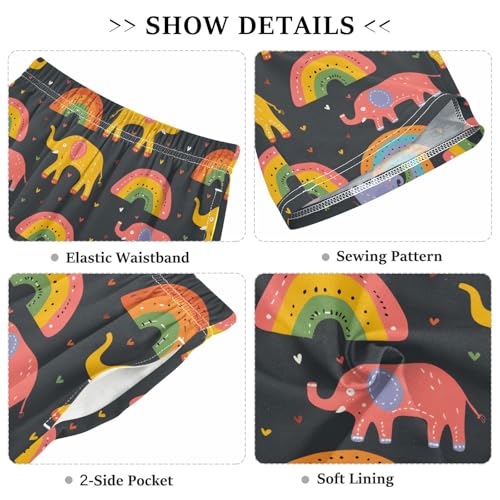 Elephant Rainbow Sleep Shorts Summer Pajama Shorts Elastic Waist Sleep Bottoms with Pockets 6-14 Years3