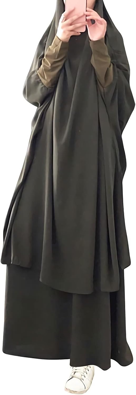 FPOVFPO Womens Muslim Abaya Solid 2 Piece Prayer Dress Islamic Maxi Kaftan with Hijab Dubai Full Length Dress