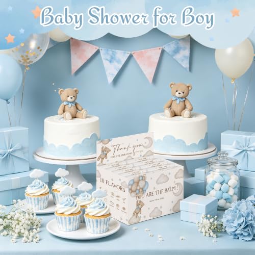 Image of 50 Pack Bear Baby Shower Moisturizing Lip Balms in Bulk Party Favors Reception Ideas It's a Boy Blue Gender Reveal Thank You For Celebrating With Us Gifts Birthday Gift You Are The Balm Beeswax