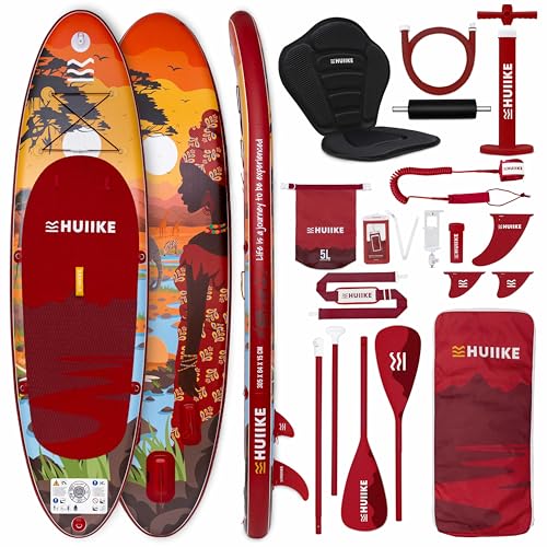 HUIIKE Paddle Gonflable Adulte avec Accessoires Inclus, Pagaie, Ailerons, Pompe. Planche de Stand Up Paddle Grande Stabilité et Résistance. 305 x 84 x 15 cm, Jusqu'à...