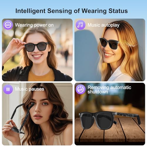 Image of Smart Glasses with Wear Detection Auto On /Off Outdoor Mode | Polarized Smart Sunglasses with Bluetooth Speaker, Noise Reduction, Athletic /Outdoor UV Protection and Voice Control, Unisex