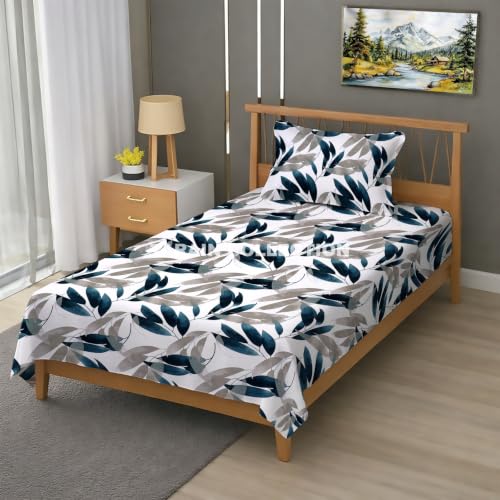 Image of Single Flat Bedsheet 60 x 90 Inch with 1 Pillow Cover, Cotton Blend Soft Breathable Bed Sheet Set for Single Bed, Lightweight Comfortable Bedding for Home Guest Room Daily Use