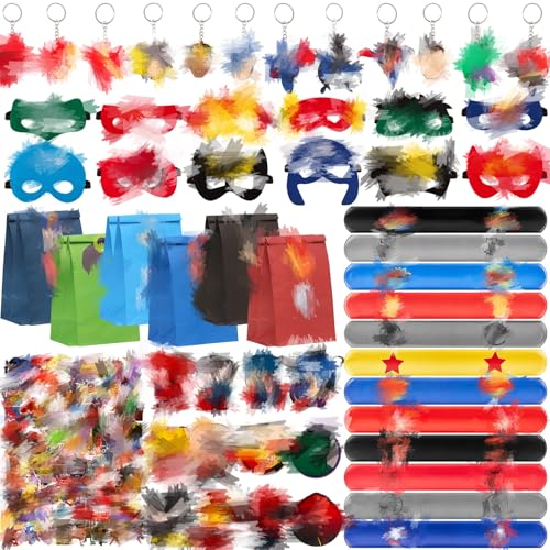 Heartsking 110Pcs Party Bag Fillers for Kids Party Favours with Keychains Masks Stickers Tattoo Stickers Silicone Bracelets for Kids Birthday Party Supplies Gaming Themed Party