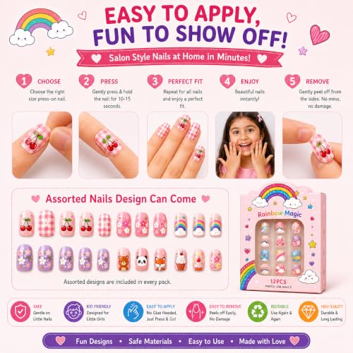 Image of Samyak Kids Nails Set, Girls Kanjak Navratri Gifts, Birthday Return Favour Press On Nails (Multicolor, Pack of 12)