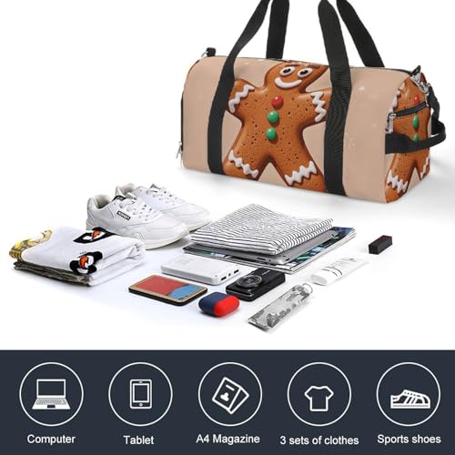 Gym Bag for Men Women Travel Duffle Bag Gingerbread Man Snowflake Carry On Weekender Bag with Shoe Compartment4