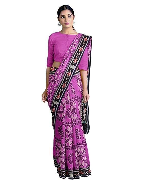Image of Ikat Women's Cotton Saree, Handmade Pure Cotton Khandua Saree, Ikkat Orissa Traditional Handloom Saree without Blouse
