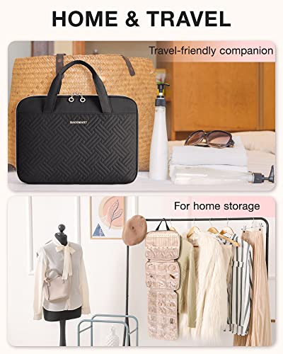 BAGSMART-Jewelry-Travel-Organizer-CaseHanging-Roll-Jewelry-Bag-for-Travel-with-PocketsLarge-Capacity-Jewelry-Roll-for-RingsNecklacesEarringsBraceletsBraceletsPortable-Travel-EssentialsBlack