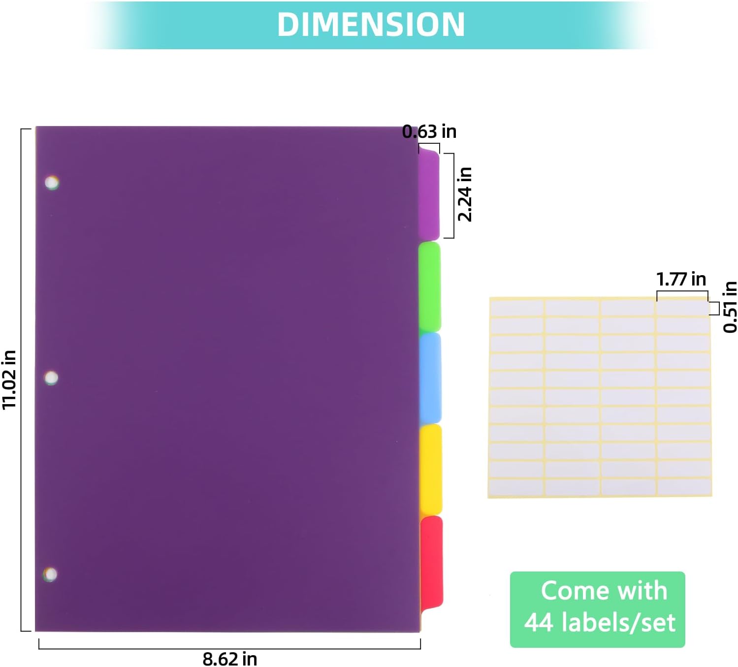 6 Pack1 inch Colorful Binders & 6 Sets 5Tab Plastic Dividers