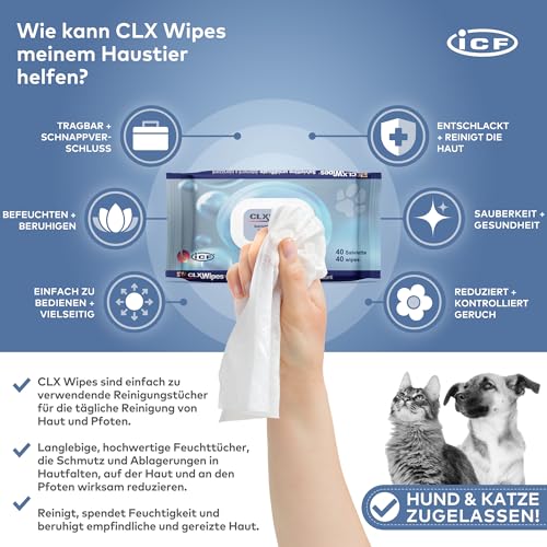 CLX Haustier-Tücher | Sanfte Reinigungs- & Deodorierungstücher für Hunde, Katzen & Kleintiere | Entfernt Schmutz, Feuchtigkeit & Gerüche | Praktisch & Reisegeeignet | 40er-Pack