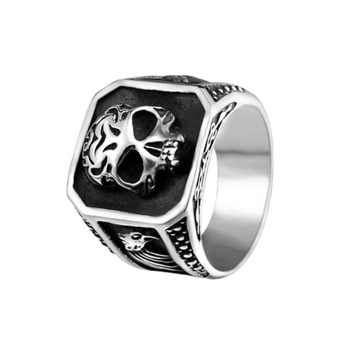 VELESAY Anillos Hombre Acero Inoxidable Anillo Vintage Calavera Anillo Gótico Retro Cráneo Anillo Punk Biker Skull Anillo Calavera Mujer Anillos Joyería
