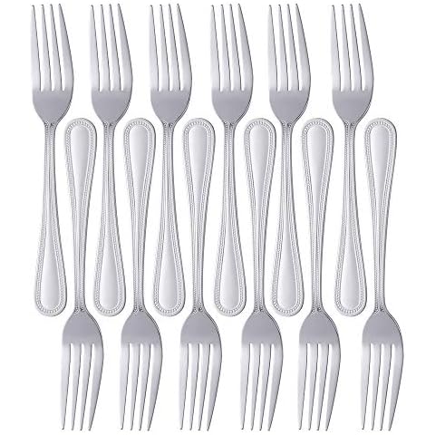 SUNSENGEUR Stainless Steel Kitchen Dinner Forks with Bead Pattern 12-Piece Dinner Fork Set 8.54-inch Stainless Steel Table Forks Classic Flatware Silverware Sets -Silver Cover