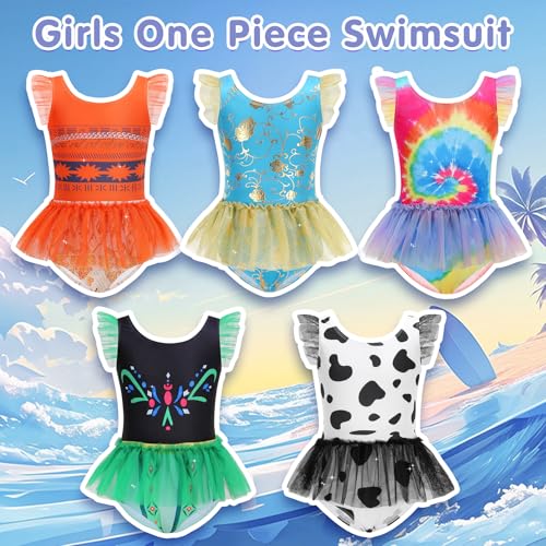 Image of Girls One Piece Swimsuit Colorful Mermaid Bathing Suits Cute Kids Princess Beach Swimwear 2-10 Years