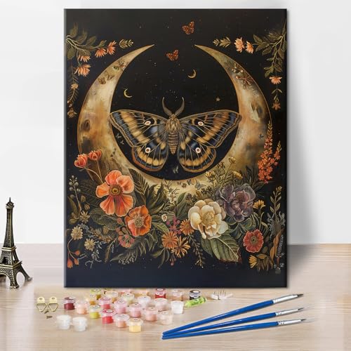 Colorful Moon Paint by Numbers for Adults Flower and Plant Adult Hippie Art Paint by Number Acrylic Paint Kits DIY Adult Butterfly Paint by Number Kits on Canvas Crafts for Home 16