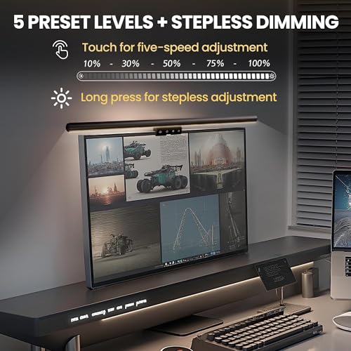 Image of Monitor Light Bar 19.7 inch, No-Glare Asymmetric Desk Screen Lamp | Auto-Dimming USB Reading Lamps, CRI Ra97, 2700K-6500K & Stepless Dimming, Touch Control, 5V /2A Adapter for Home Office