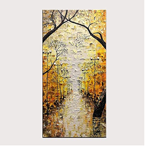 Paysage feuille d'or fleur cassée : une peinture à l'huile vibrante pour votre bureau
