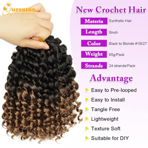 QUEENTAS 3Packs Crochet Hair for Women Extensions 8 inch Gogo Jamaican Crochet Hair Ombre Braiding Hair 36 Roots (8inch,#1B/27) - Image 3