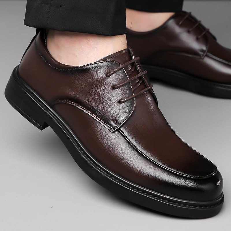 Scarpe eleganti oxford da uomo Stringate Punta tonda brunita Grembiule in ecopelle Scarpe derby Tacco largo Suola in gomma Basso resistente antiscivolo Classico