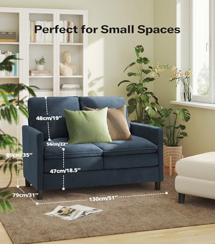 Image of Welzona 3-Layers Cloud Loveseat Sofa, 51 inch Small Couch, Teddy Small Sofa | Comfy Teddy Fabric, Washable Covers, Tool-Free Setup, All-wood Futon Couch for Living Room, Bedroom, Small Spaces, Blue Grey