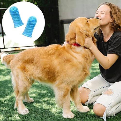 4 Stück Hundezahnbürste, 360º Pets Zähne Reinigung Zahnbürste, Fingerzahnbürste Hund Katze, Zahnbürste Hund, Für Hunde, Welpen, Katzen & Kleine Haustiere Zahnpflege(Blau, Rosa)