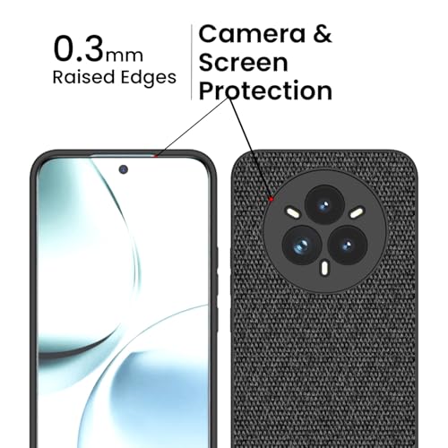 Image of Kapa Soft Fabric & Leather Hybrid Protective Back Cover for Realme 14 Pro+ (Plus) 5G | Shockproof Slim Hard Anti Slip Back Case (Black,Brown)