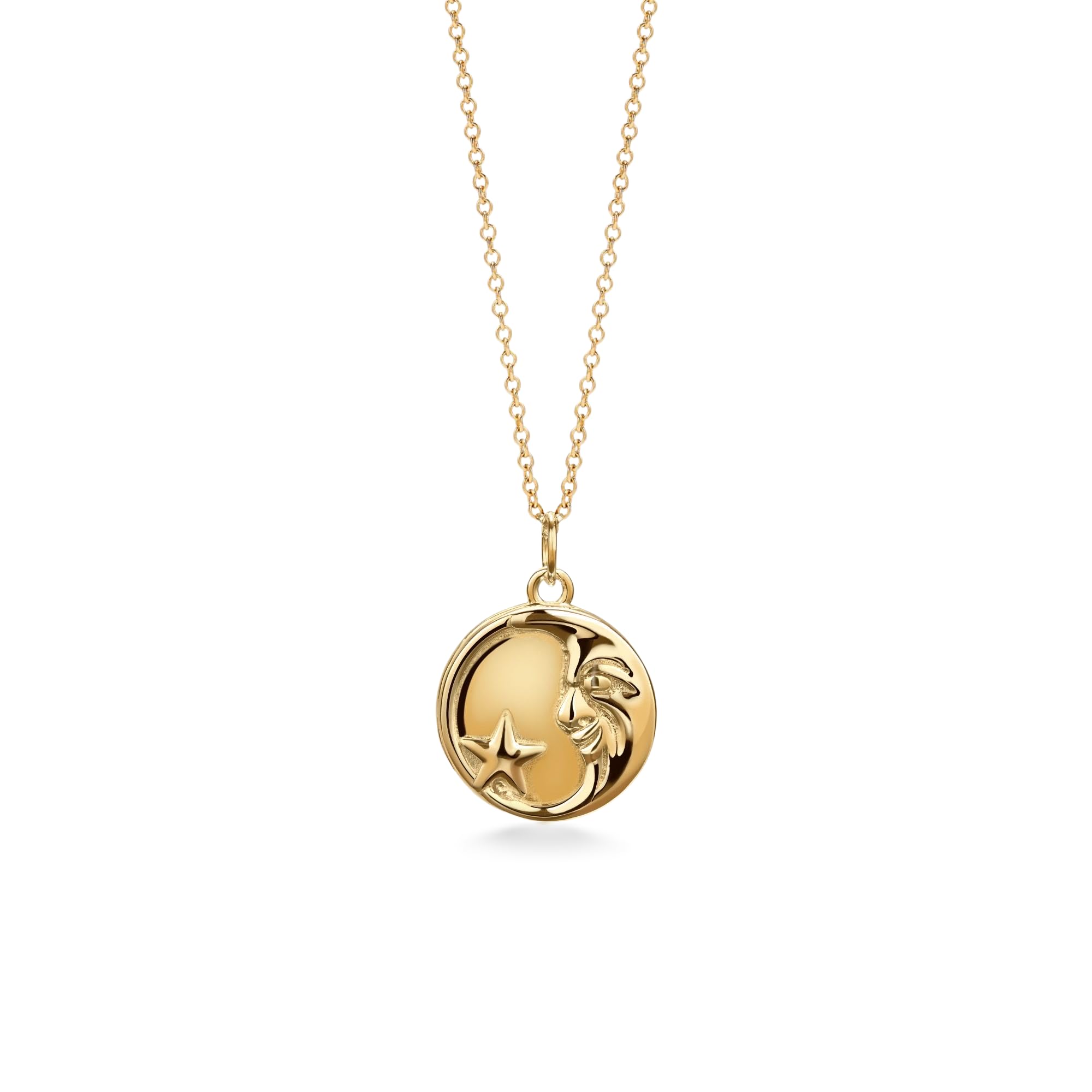 PERIMADE Collana con medaglione fotografico personalizzato che contiene foto, messaggio di testo inciso personalizzato luna stella moneta collana per donne, collana rotonda personalizzata regalo