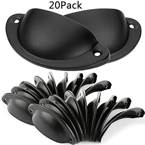 BESTZY 20pcs Pomos Vintage Puerta Retro Hierro Muebles Cocina Armario Cajón Tire Tiradores y Pomos con Forma de Carcasa con Tornillos - 8,2 cmx3.5 cm Negro
