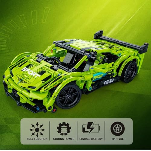 Image of Lamborghini RC Car Kit for Kids & Adults | 2.4GHz Remote Control DIY Sports Car | Rechargeable STEM Building Toy with Openable Doors (Lamborghini Green 428 PCS)