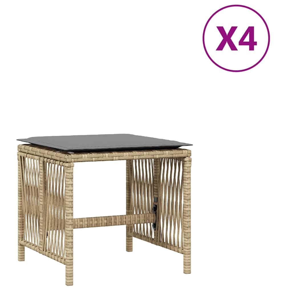 Taboret ogrodowy zestaw 4 poduszek z polirattanu 41 x 41 x 36 cm