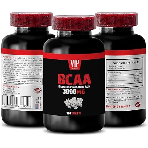 VIP Supplements Workout Pills for Men and Women - BCAA 3000 MG - BRANCHED Chain Amino Acid - leucine isoleucine and valine, 1 Bottle (120 Tablets) Cover