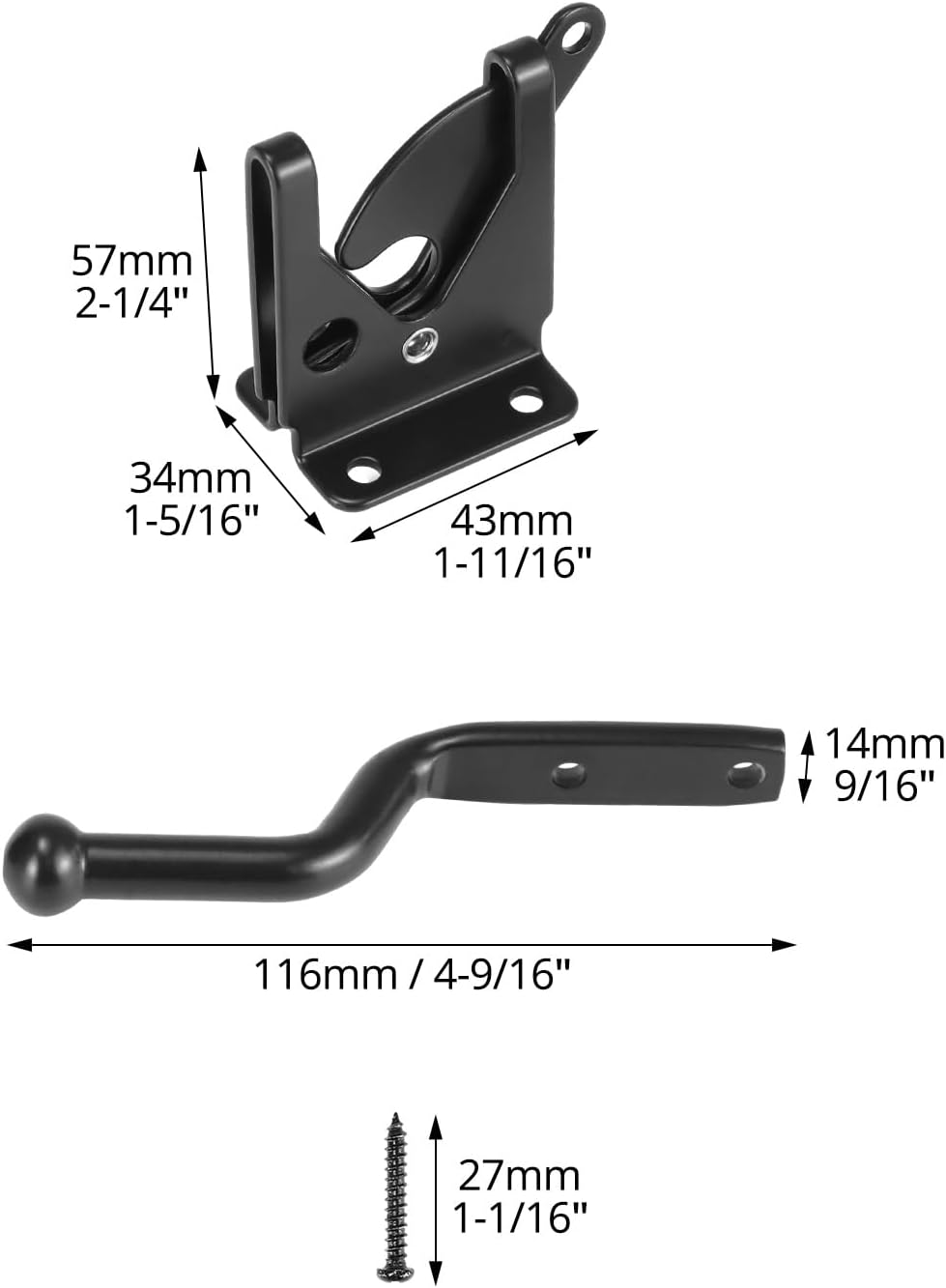 QWORK Self Locking Automatic Gravity Lever Fence Gate Latch – 2 Pack Heavy-Duty Steel – Quick Installation for Versatile Use on Wood/Metal Gates