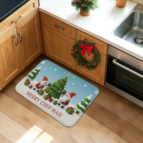 Alfombrillas de cocina de gnomos de Navidad, árboles festivos y pan de jengibre, tapetes suaves, acolchados, antideslizantes, lavables, para fregaderos de cocina, lavandería, 16 x 24 pulgadas