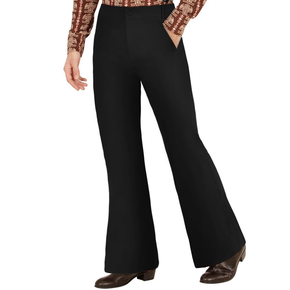 AYBUY Mens Bell Bottom Pants, 70s Disco Flared Pants, 60s 70s Slim Flare Trousers, Mens Retro Flare for 1960's Fancy Dress