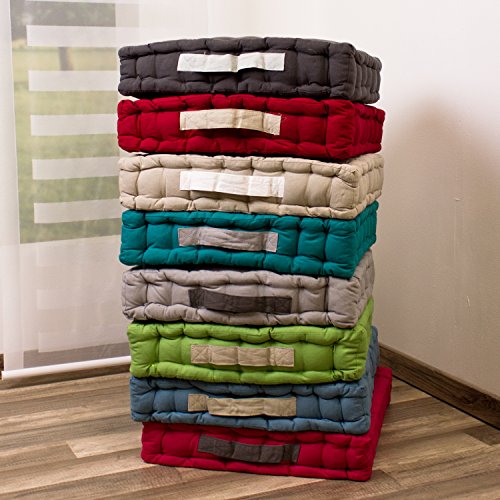 Alphadeco Sitzkissen Uni aus Baumwolle (170g/m2) - 45x45x10cm - Bodenkissen, Stuhlkissen, Sitzerhöhung (Grau/Anthrazit)