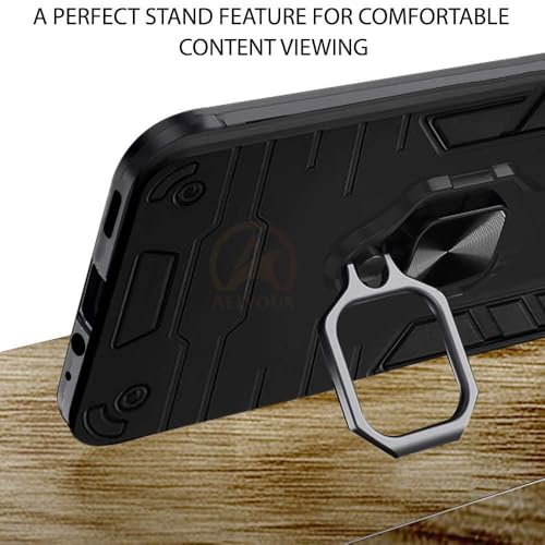 Image of AESTMO Oppo A3 Pro 5G Back Case Cover | Tough Armor Bumper | Ring Holder & Kickstand in-Built | 360 Degree Protection Cover for Oppo A3 Pro 5G (Black)