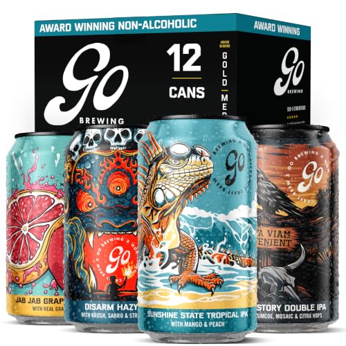 Image of Go Brewing IPA Sampler Variety, NA Beer, 12 Pack (12 oz) | Small-Batch Craft Brew, Low-Calorie, Classic Ingredients, Bold Smooth Finish, Any Occasion