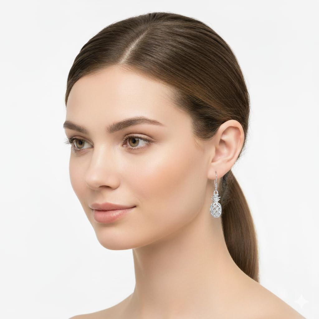 925 Sterling Silver Pineapple Fruit Dangle Earrings, Gold Plated, Nickel Free Hypoallergenic for Sensitive Skin, Hawaiian Jewelry for Women, Gift Box Included - Image 4