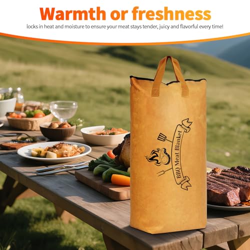 BBQ Blanket for Resting Meat: Insulated Smoker Blanket & Brisket Rest Bag, Reusable Meat Warmer for BBQ Compatible with Traeger & Pit Boss Smokers BBQ Gift for Dad Grillers (Tan)