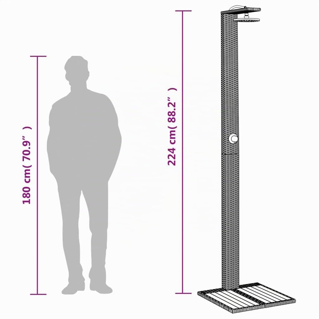 vidaXL Douche d'Extérieur, Meuble de Jardin avec Poignée Rotative, Douche de Piscine Patio Arrière-Cour, Gris Résine Tressée Bois Acacia