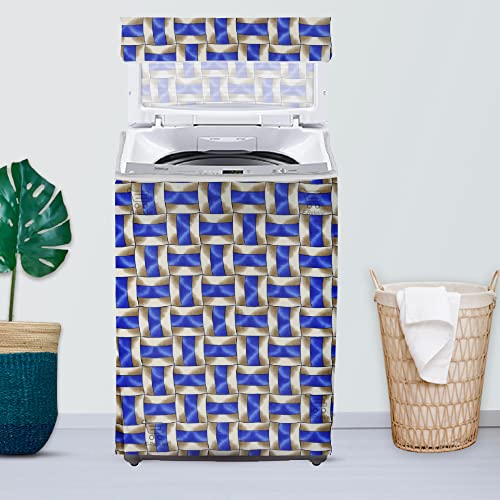 Image of Washing Machine Cover for Top Load 5kg to 7.5kg | Light Weight Dustproof Polyester Cover with Zip Enclosure | Pattern Fully Automatic Washer Protector Indoor Outdoor Use- Size 23x23x35 inch