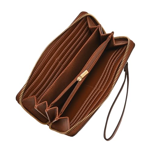 Image of Fossil Women's Logan Leather RFID-Blocking Zip Around Clutch Wallet with Wristlet Strap for Women