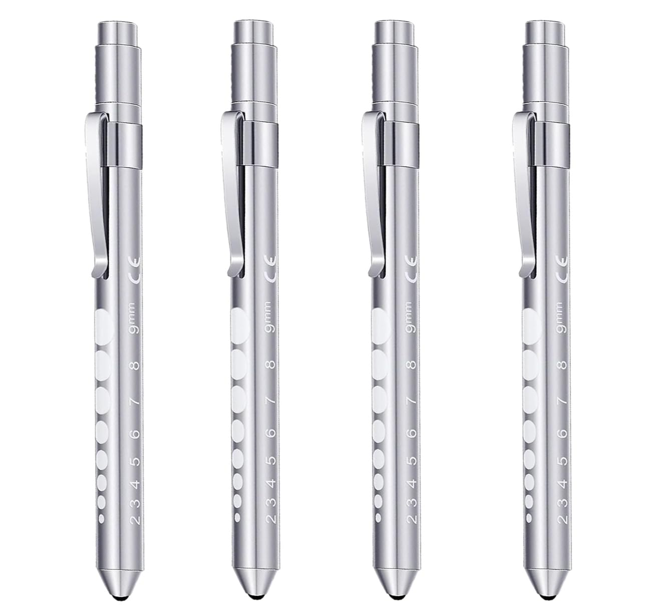 Pocketman LED Pen Light with Gauge and Ruler Detector Torch Tactical Silver Flashlight Penlights for Nurses Doctors