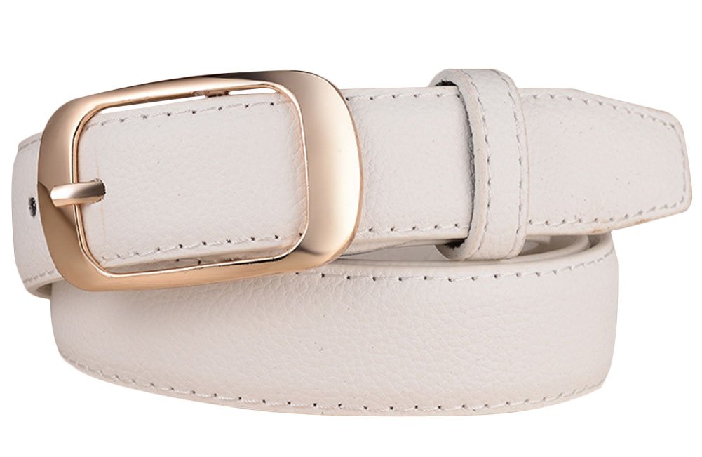 X&F Women's Simple Solid PU Leather Jeans Buckle Belt Girls Pants Waist Belts White