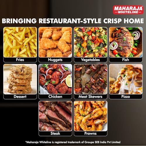 Image of Maharaja Whiteline CrispyChef Pro 1350W Digital Air Fryer (4.5L, Black) | 10-in-1 Multi-Cooking Functions | 360 Crisp Technology | Non-Stick Grill Plate | Oil-Free Healthy Cooking | 2-Year Warranty