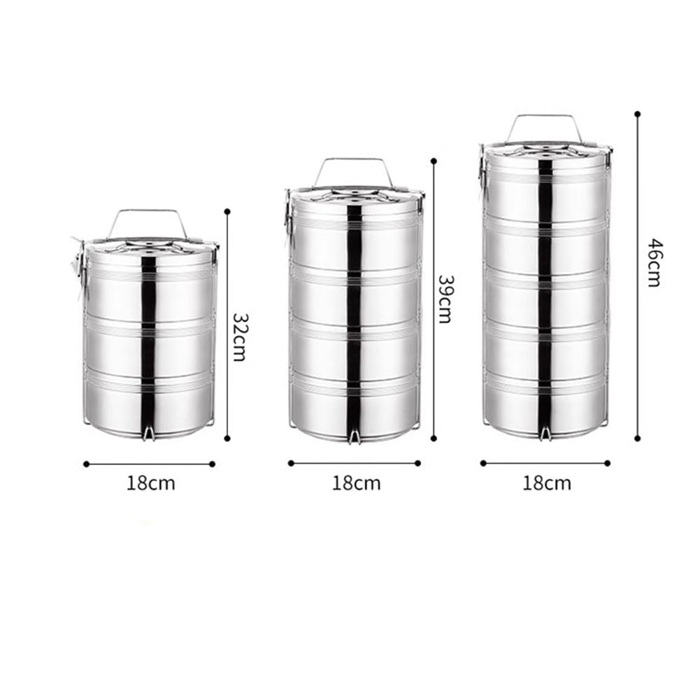 Lonchera Multicapa Grande de 18 cm, Compartimento súper Grande de Gran Capacidad, Cubo de arroz portátil, Acero Inoxidable, con Bolsa térmica, Uso para Varias Personas,3 Floors