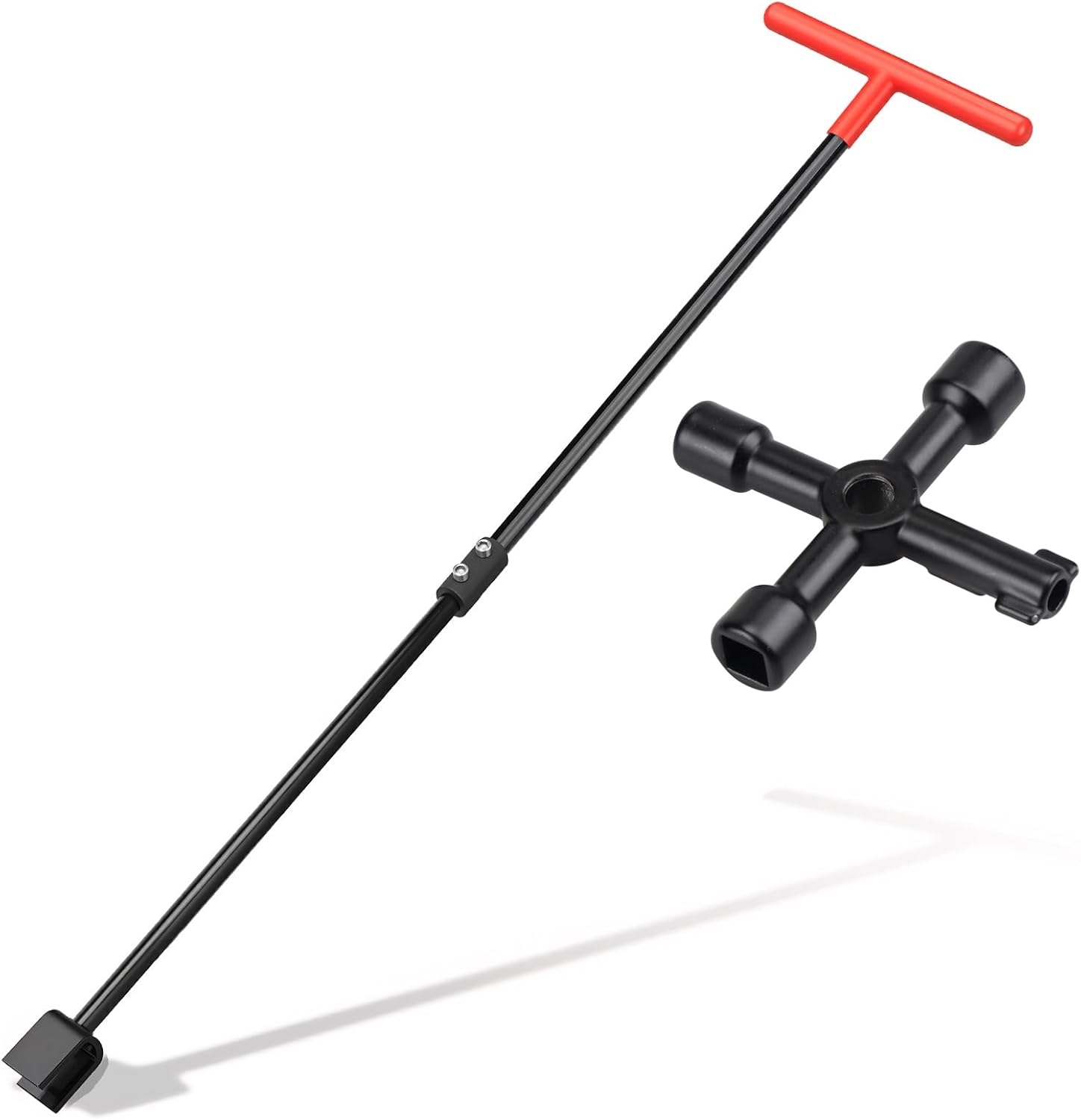 Water Meter Key 32 Inch with 4-Way Utility Key, Steel T-Handle, Water Meter Key Shut Off Tool for Curb Main Water Shut off Valve