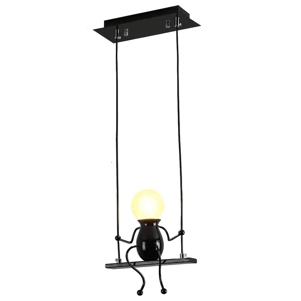 Creative Iron Pendant Light Man Swing Chandelier Black Modern Minimalist Pendant Lighting Ceiling Adjustable E27 Hanging Light for Bedrooms Loft Restaurant with Bulb