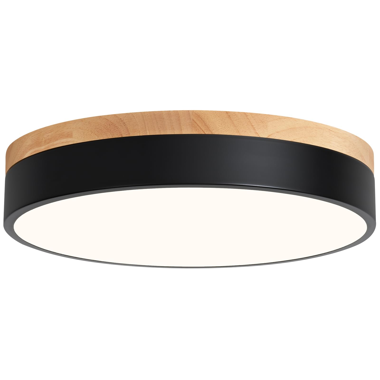 Modern Dimmable LED Close to Ceiling Light Minimalist Wood Oak Flush Mount Ceiling Light Fixture Circle Lighting for Bedroom Kitchen Bathroom Laundry Room (Black, 11.8'')