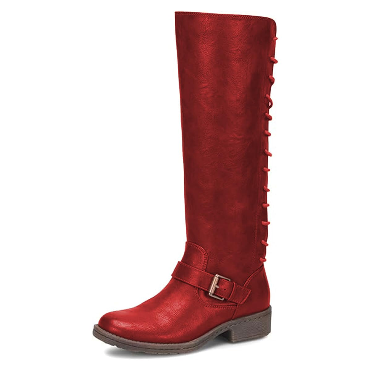 FOWT Women Round Toe Knee High Boots Lace up Low Heel Riding Boots Side Zipper Daily Outfit Casual