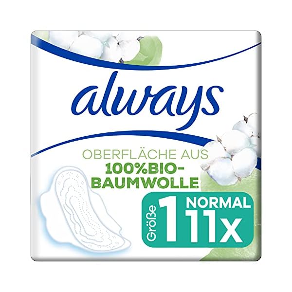 Always Ultra Binden Damen Organic Cotton Gr. 1, Normal (12 Damenbinden mit Flügeln) sicherer Schutz und Oberfläche 100…