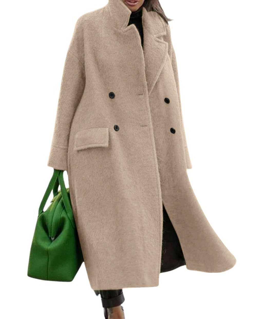 CHARTOU Women Oversized Long Winter Coats Warm Wool Blend Pea Trench Coat Overcoat, Apricot, XX-Large